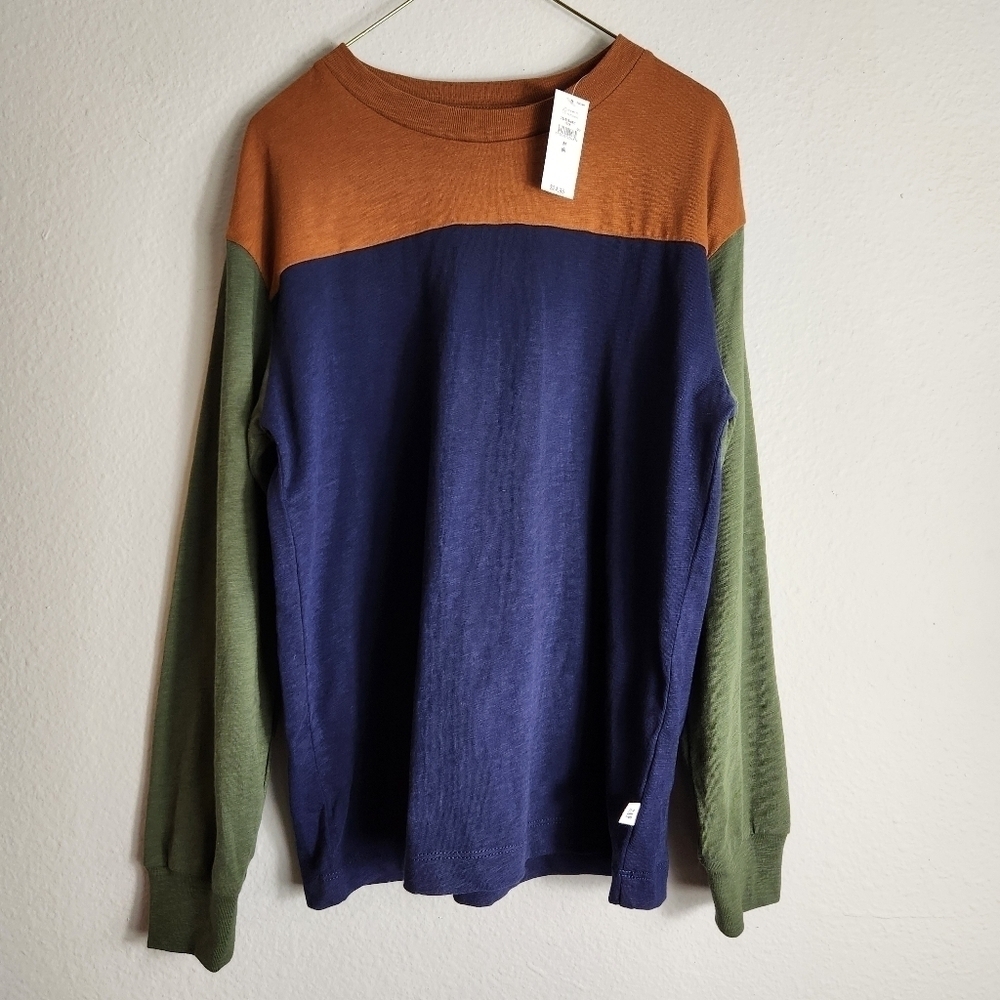Gap Boys Navy/Olive/Brown Long Sleeve Colorblock Crewneck Tee-Size M (8) (NWT)